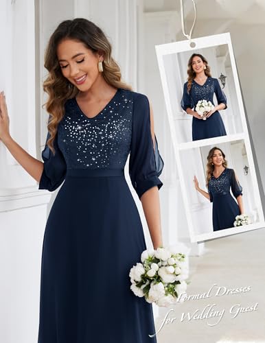 Image of Wedtrend Women's Sequin Dresses Sparkly Glitter Dress Split Sleeves Formal Dresses Maxi Evening Dress