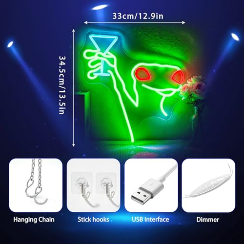 Image of Neon Sign, Lizard Martini Neon Signs for Wall Decor - Dimmable LED Signs for Bedroom, Living room, Gaming Room, Party, Bar, Home Decor - USB Powered Light Up Sign Decorations Gift