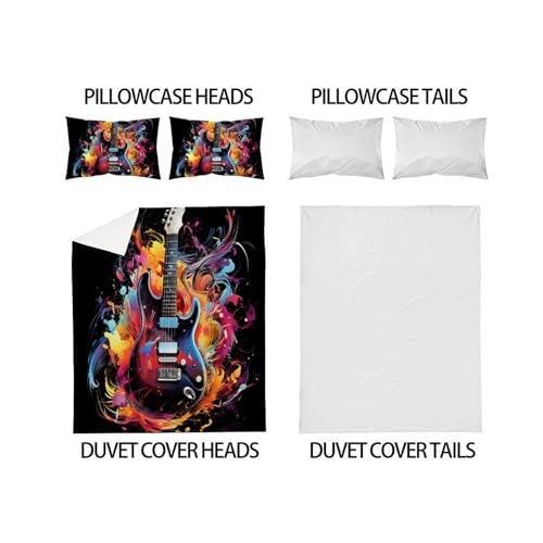 Housse de couette guitare 3 pièces lit double King avec zip invisible et douceur durable - 4