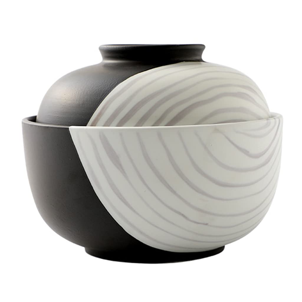 Cuenco De Cerámica con Tapa Cuenco De Ramen Estilo Japonés 4.5 Pulgadas, Cuenco De Sopa De 6.5 Pulgadas (Color : Black+White, Size : 11.5 * 10cm)