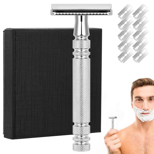 BUTBU Rasoir pour Homme, Rasoir de Femme en Métal avec 10 Lames de Rechange en Acier inoxydable Suédois, pour un Rasage Net et Lisse, Durable et Facile à Utiliser...