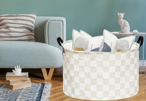 Image of MAIZMZ Checkered Storage Basket Extra Large 80L Kids Hamper Baby Laundry Basket Waterproof Toys Car Organizer Collapsible Canvas for Home /Dorm /Pet /Office /Closet /Shelf /Gift Baskets