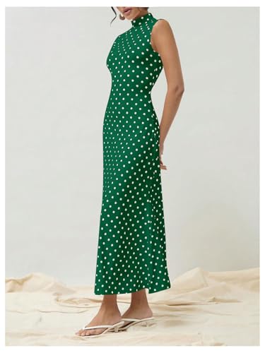 Image of Milumia Women's Polka Dots Maxi Tank Dress Vintage Mock Neck Sleeveless Elegant Long Dresses
