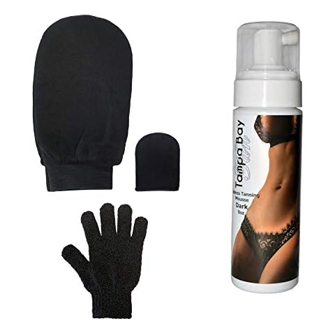 Tampa Bay Tan Sunless Tanning Mousse Dark w Leakproof Applicater And Exfoliation Mitts Kit (black set) Cover