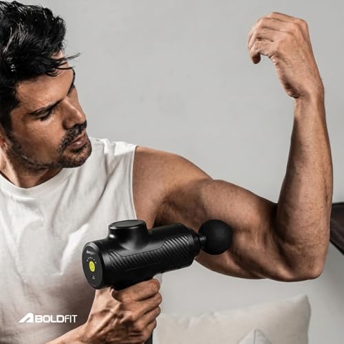 Image of Boldfit BoldGun Thrust Full Body Massage Gun for Pain Relief - Deep Tissue Muscle Massager with 4 Pro Heads, 6 Speed Levels & Type-C Charging for Gym & Home, Black