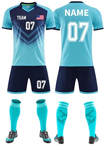 VIPOKO Custom Soccer Jerseys Any Name Number Team Logo - Personalized Soccer Jerseys for Men Boys Kids Aldult Uniform Set Blue