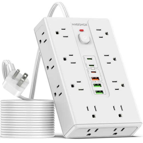 Image of Surge Protector Power Strip with 16 AC Outlets 6 USB Ports(3 Type C) | Flat Plug 16Ft Extension Cord with Multiple Outlets, Desktop Charging Station, Flat Plug Outlet Extender for Home Office Dorm