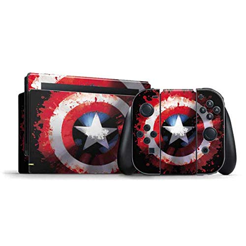 Skinit Decal Gaming Skin Compatible with Nintendo Switch Bundle - Officially Licensed Marvel/Disney Captain America Shield Design
