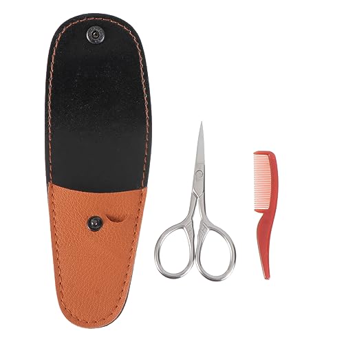 VALICLUD Men's and Beard Scissors 2pc Set Precision Stainless Steel Scissors with Leather Beauty Case