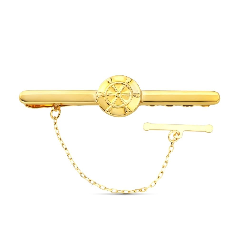 Fermacravatta in oro 18k, 55 mm, con dettaglio centrale di un timone di nave