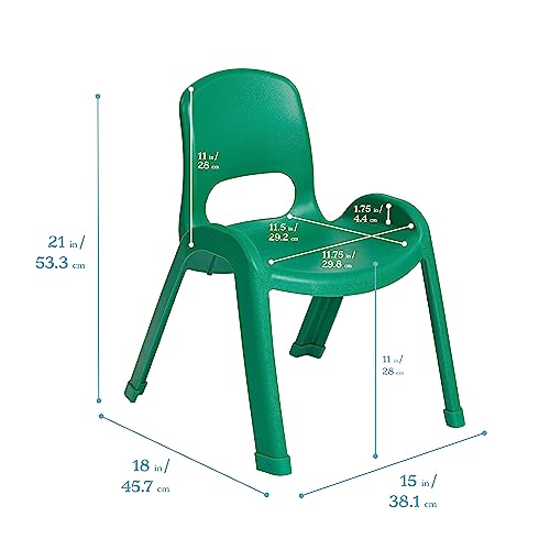 Image of ECR4Kids Plastic Stackable SitRight Chair, 11in, Classroom Furniture, Green, 4-Pack