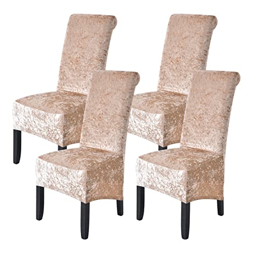 Abodos Dining Chair Covers, Crushed Velvet Stretchable Elastic Chairs Protective Cover, Removable Washable Slipcovers for Dining Room Wedding Banquet Party Chair Covers,champagne,set of 4