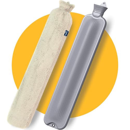 XXL Wärmflasche Lang & Groß 3,5 Liter mit Bezug - Nahtlose Ausführung - Flauschig Wärmflaschenbezug - Lange Wärmeflasche XL für Babys, Kinder...