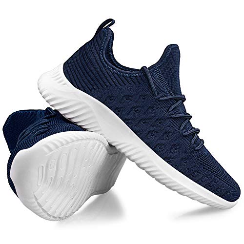 Feethit Womens Slip on Walking Shoes Lightweight Running Shoes Breathable Workout Non Slip Gym Sneakers Dark Blue Size 8