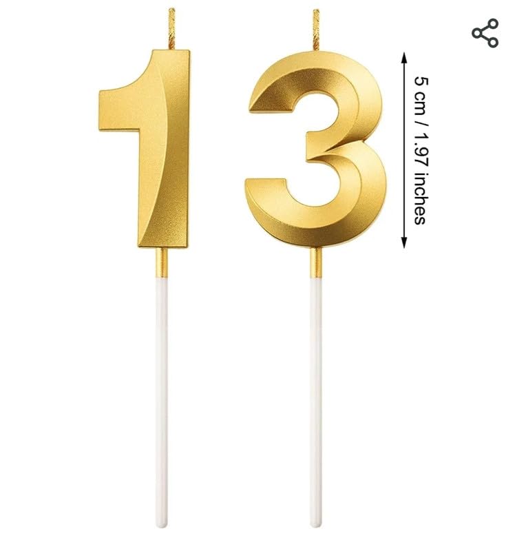 Image of Number Candles 3 inch for Birthday, Wedding, Engagement, Valentines Day Celebration, Theme Party Cake Decoration Gold (Numerical No 13 or 31)