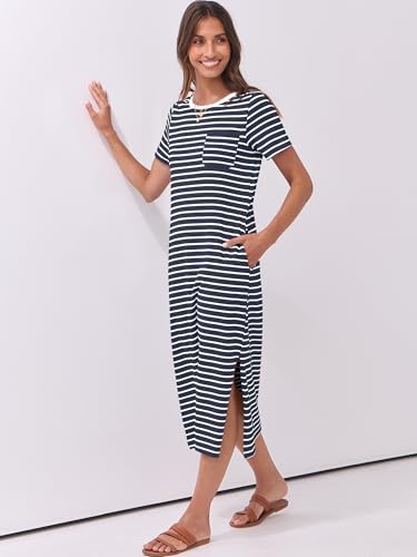 Image of ANRABESS Womens Midi Dress,Summer Long Tshirts Dresses,Short Sleeve Split Stripe,Comfy Travel Beach Vacation Casual Wear