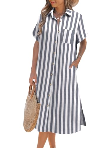 Image of Zeagoo Women Dresses Summer Casual Short Sleeve Button Down Shirt Dresses 2026 Beach Cover Up with Pockets