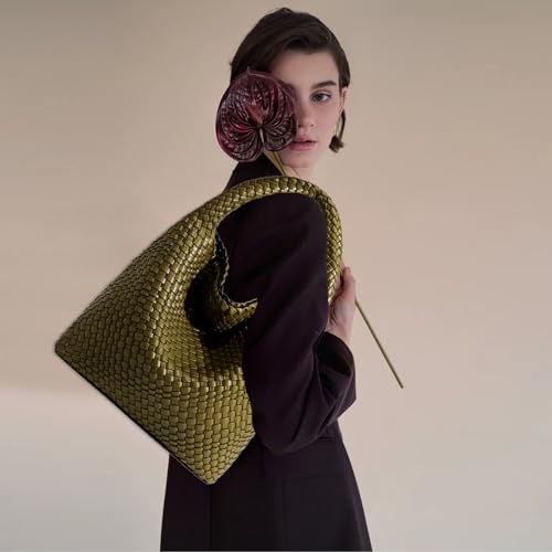 Image of JINMANXUE Woven Tote Bag for Women, Fashion Hobo Handbag, Travel Top-handle Shoulder Bag, Beach Underarm Bag with Purse