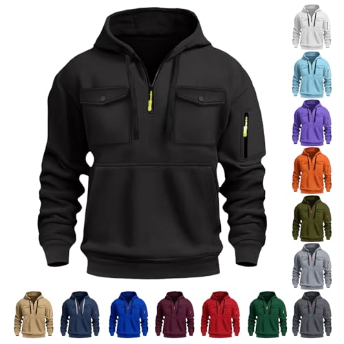 Men's Tactical Fleece Lined Quarter Zip Up Hoodie Vintage Winter Warm Long Sleeve Pullover with Pockets4