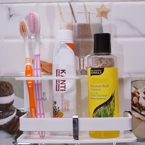 Image of self Adhesive Wall Mounted Acrylic Toothpaste Holder,Toothbrush Stand,Toothpaste Tubler for Bathroom Organizer Rack for Home(Black Acrylic) (Half White)