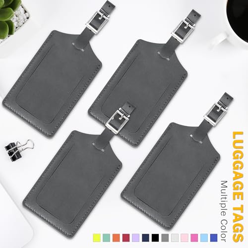 Image of Travelambo 4 Pack Leather Luggage Tags for Suitcases Travel Labels (Deep Grey)