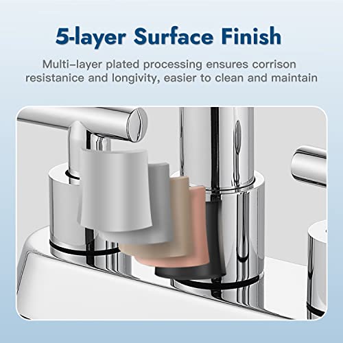 Cinwiny 4" Centerset Bathroom Sink Faucet Swivel Spout Vanity Faucet Deck Mount Mixer Tap With Water Supply Hoses, 2 Handles Bathroom Faucet Polished Chrome #TOP7