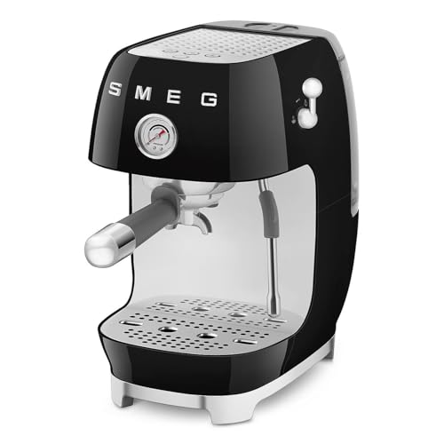Image of Smeg Cold Brew Coffee Machine, Original Italian Brand, Patented Smeg Black Color, Live the Barista Exeprience, Professional Steam Wand for Creamy Milk Drink, Pressure Monitor, ECF03BLEU