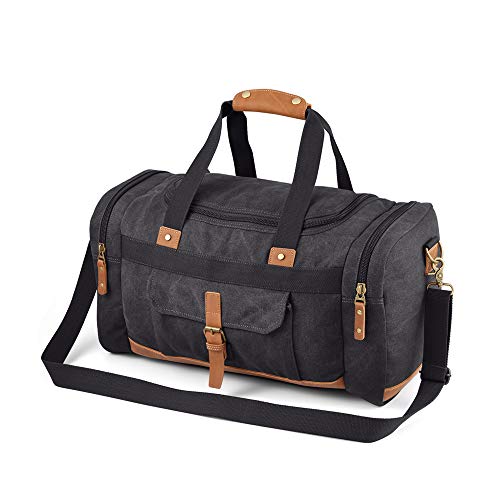 Plambag Canvas Duffle Bag, 50L Large Travel Duffel for Overnight Weekend Luggage(Dark Gray)