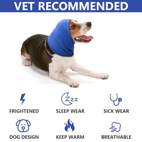 Aomig Ohrenschützer für Hunde - Hundemütze, Gehörschutz, Ohrenklappe, Kopfwickel, Hals- und Ohren-Wärmer, Hundekopfhörer für Silvester (Blau, L)