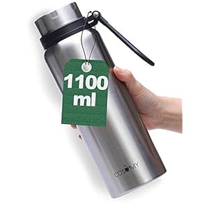 Cosumy Thermosfles met filter 1l – Dubbelwandig roestvrij staal – Lekvrij – Geschikt voor koolzuur – Ideaal voor onderweg – Zilver