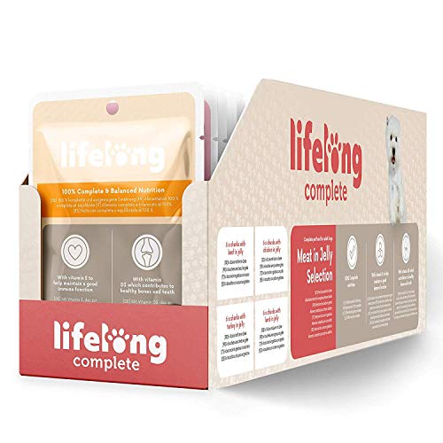 Amazon-merk: Lifelong compleet voer voor volwassen honden- vleeskeuze in gelei 2,4 kg (24 zakjes x 100 g).