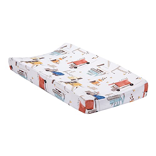 Housse pour matelas à langer blanc avec camions accessoire lit et change bébé