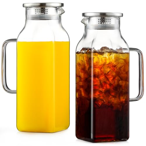 Netany 2 Pack 2 Liters/68 Oz Square Glass Pitcher