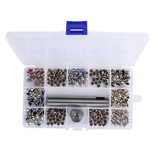 140 Sets 8mm Rhinestone Leather Rivets Kit, Rapid Leathercraft Crystal Tubular Metal Studs with 3 Tools, Clothing Studs and Spikes Kit Crystal Rivets