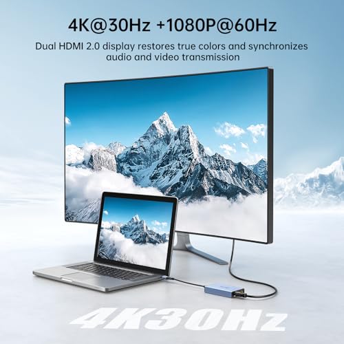 MT-VIKI HDMI Splitter Extended Display for Dual Monitors/Multi-Monitor, 4K@30Hz & 1080P@60Hz, USB 3.0 & USB C Adapter to HDMI for Windows & Mac, Required Driver Installation by MT-VIKI - Used condition - Image 6