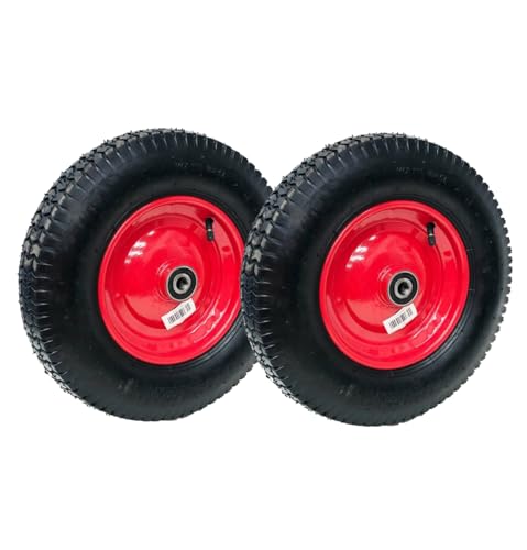 2PCS 16" 4.8/4.00-8 Wheelbarrow Cart Wheels - Heavy-Duty Pneumatic Tyres with Sealed Bearings, Metal Rim, and Multiple Sizes (16MM/19MM/20MM/25.4MM)130kg Capacity, Not for Highway Use (19MM BORE)