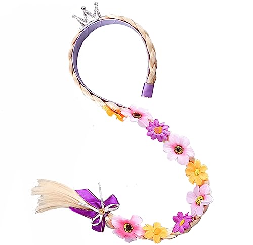 Long Braided Wig Princess Hairpiece Braid Girls Cosplay Headband Hair Dess up Accessories for Girls (E)