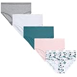 Nautica Girls Underwear Briefs - 5 Pack Comfort Stretch Mid-Waist Breathable Cotton Underwear Panties for Girls (4-12), Size 4-5, Yarn Stripe/White/Dusty Pink/Teal Suede/Teal Floral