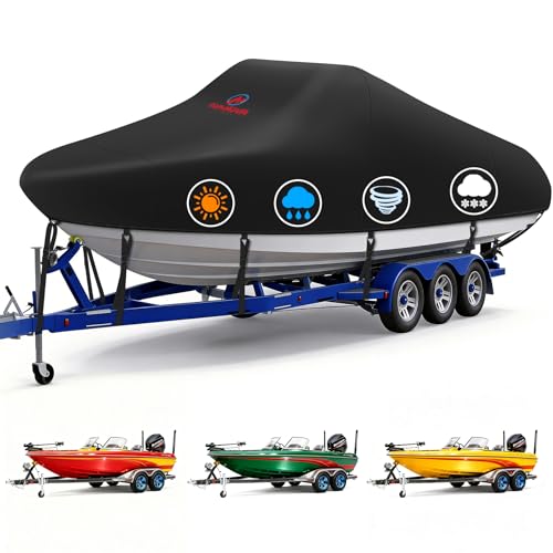 Comnova Boat Cover 14-16 FT - Marine Grade Trailerable Boat Cover Heavy Duty & Waterproof - Fit 14 to 16ft V-Hull Tri-Hull Fishing Boats Runabout Bowrider Fish & Ski and Pro-Style Bass Boats
