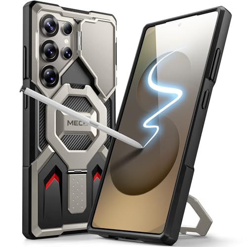 Custodia per Samsung Galaxy S24 Ultra Compatibile con MagSafe Supporto ad Anello e Cavalletto per Fotocamera Robusta Antiurto con Pellicola Protettiva Titanio grigio