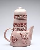 Cosmos Gifts Fine Ceramic Tuscany Rooster Hen Teapot, Sugar and Creamer Tea Set (3 pcs Set, 9' H