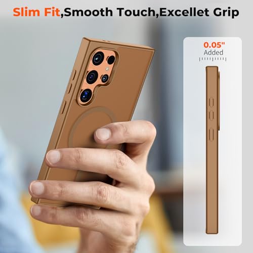 Image of SUPFINE Magnetic for Samsung Galaxy S24 Ultra Case with Screen Protector, (Built-in Magnets) (Military Grade Drop Protection) Slim Translucent Shockproof Phone Case,Brown