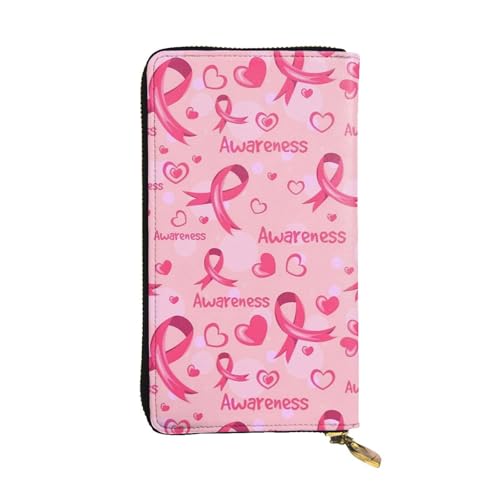 Breast Cancer Awareness Leather Hand Wallet for Women Long Zipper Clutch Purse for Cash Cards Coin