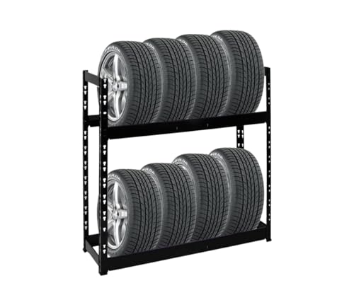 PROREGAL Étagère à pneus Tiger | HxLxP 100x110x35cm | Charge Max. 150kg | Jusqu'à 8 pneus | 2 Niveaux | Noir | Porte-Pneu, Rack à pneus, rayonnage, Stockage, Rangement, Support, Atelier, Garage