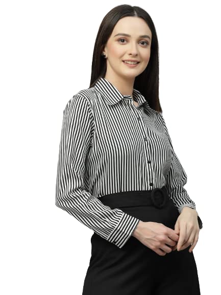 Style Quotient Camisa semiformal regular de poliéster a rayas blancas y negras para mujer, Negro/blanco, 40