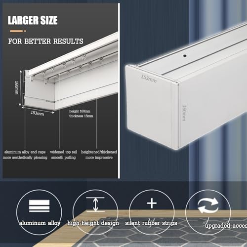 Double Curtain Tracks, 9.8ft Three-in-One Curtain Rod System with Adjustable Double Rails, Customizable Length for Living Room, Bedroom, Kitchen, Wall-Mounted Solution (2m/6.6ft)