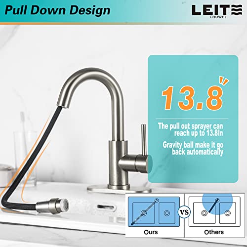 Bathroom Faucet With Pull Out Sprayer Leitechuwei Stainless Steel Lead-Free Single Handle Bathroom Sink Faucet Utility Faucet For Bar Mini Kitchen Farmhouse Rv Laundry Supply 4In Deck Plate And Hose #TOP3