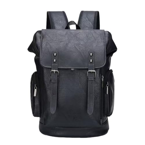 PU leather casual backpack 15.6 inches travel college work backpack business laptop backpack multi-pocket schoolbag (black3,Backpack)