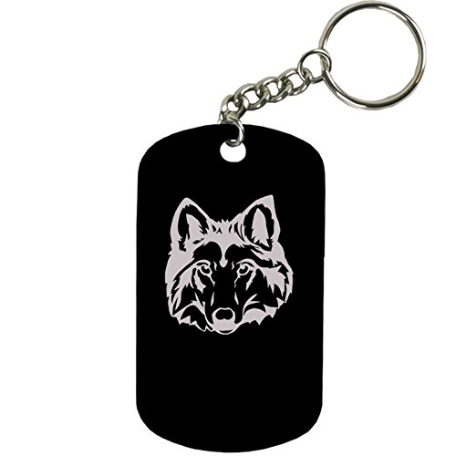Personalized Engraved Custom Wolf/Husky Head 2-Inch Colored Anodized Aluminum Customizable Keychain Dog Tag, Black #TOP18