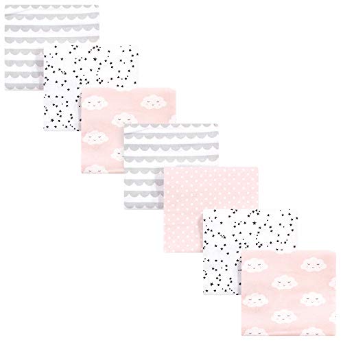 Hudson Baby Unisex Baby Cotton Flannel Receiving Blankets Bundle, Pink Clouds, One Size